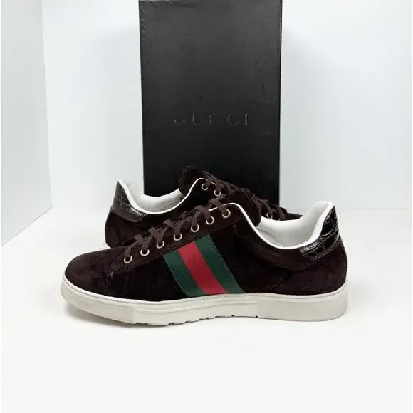 Size 10.5US - Gucci Ace Web Brown Suede Sneakers🤎 - Picture 6 of 11